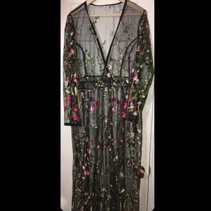 Flower embroidered sheer dress